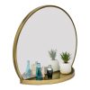 Round Table Wall Mirror with Shelf Storage in Brass Finish