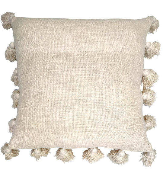 Beige cushion with tassels 45×45 cm