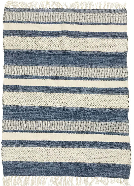 Striped blue/white cotton kilim rug 90×150 cm