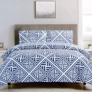 Artex Navy Enzi Geometric Pattern Printed Microfiber Polyester Quilt Cover Set Queen