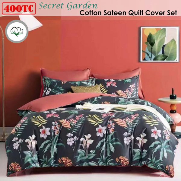 400TC Cotton Sateen Quilt Cover Set Secret Garden Queen