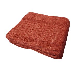 Cable Red Knitted Throw Rug