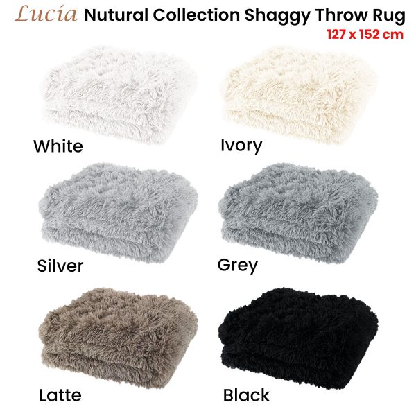 Lucia Nutural Collection Shaggy Throw Rug 127 x 152cm Black