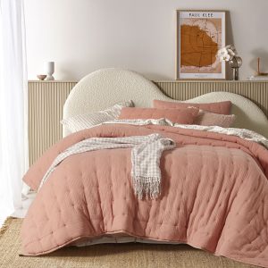 3 Piece Hugo Cotton Gauze Quilted Comforter Set Clay King