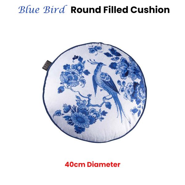 Bedding House Blue Bird Round Filled Cushion 40cm Diameter