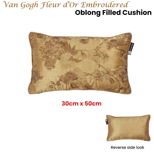 Bedding House Van Gogh Fleur d’Or Embroidered Oblong Filled Cushion 30cm x 50cm