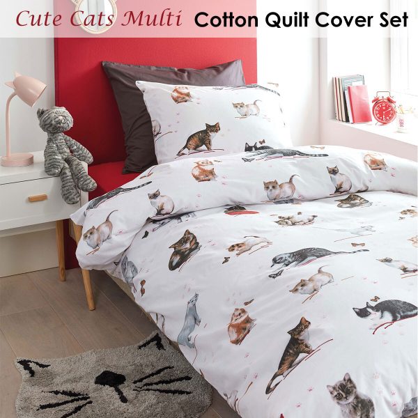 Bedding House Cute Cats Cotton Quilt Cover Set Single