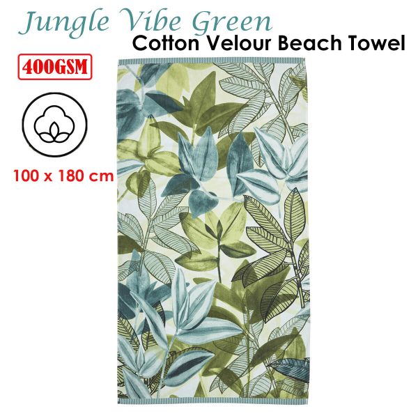 Bedding House Jungle Vibe Green Cotton Velour Beach Towel
