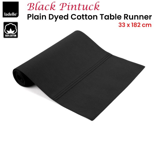 Ladelle Black Pintuck Plain Dyed 100% Cotton Table Runner