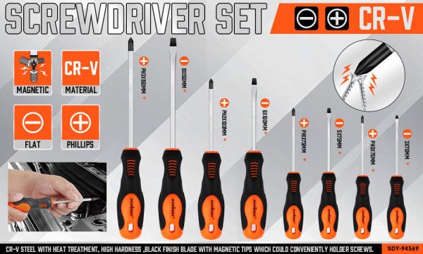 HORUSDY 8Pc Magnetic Screwdriver Set Non-slip Handle Phillips Slotted Tool New