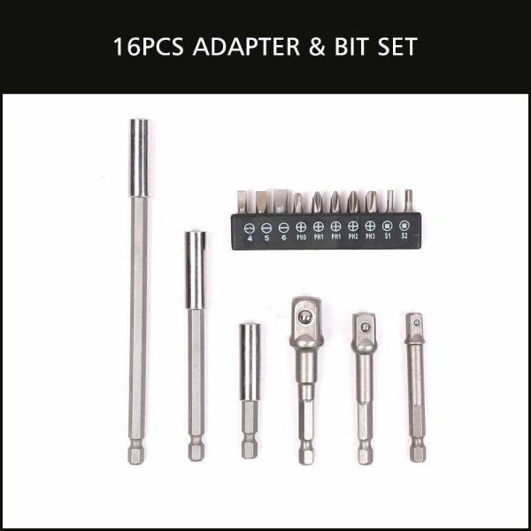 16Pc Socket Bit Adaptor Set Power Drill Nut Driver Extension Screwdriver Bits