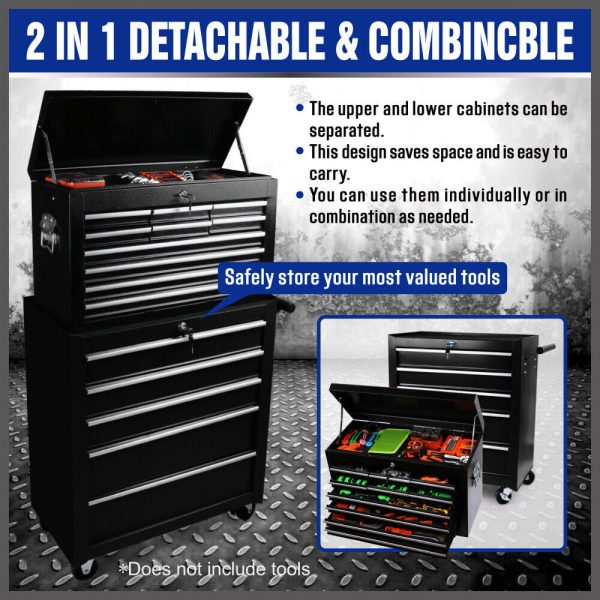 15-Drawer Tool Box Trolley Cabinet – Lockable Storage Cart Garage Toolbox Organizer System