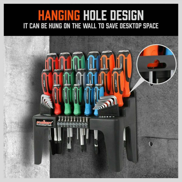 44-Piece Impact Screwdriver Set with Magnetic Bits, High Torque Hex Keys and Rack with Color Grip
