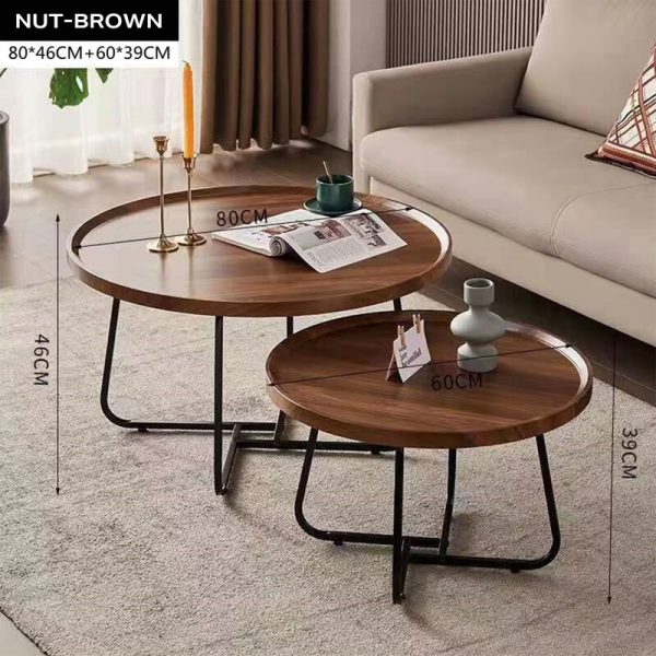 Removable Set of 2 Round Coffee Table  Walnut Nesting Side End Table Furniture