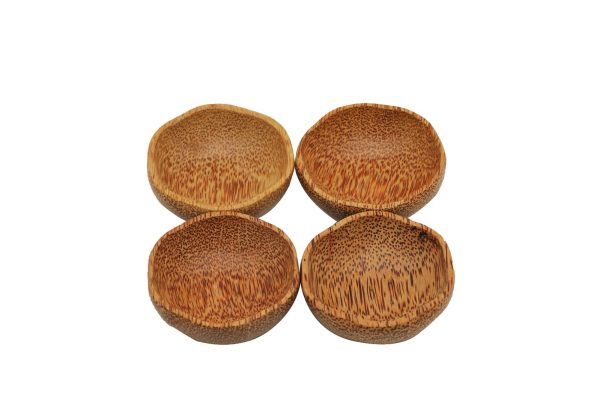 Set of 4 Coconut Wooden Plum Bowl 15cm Natural