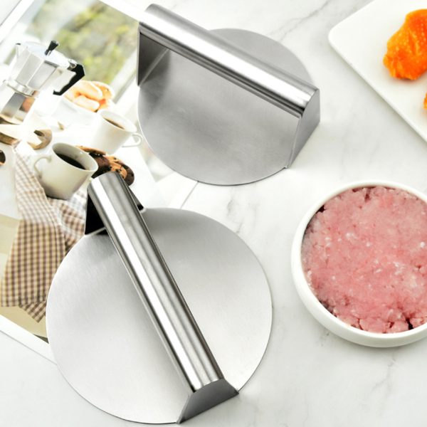 Stainless Steel Burger Press Heavy-Duty Round Bacon Grill Smasher Flat Bottom Patty Maker