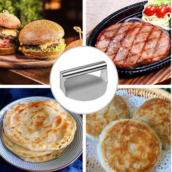 Stainless Steel Burger Press Heavy-Duty Round Bacon Grill Smasher Flat Bottom Patty Maker