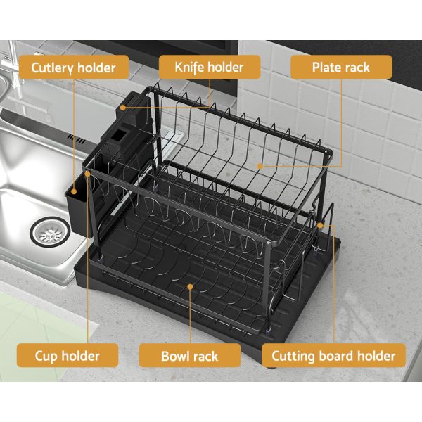 Dish Rack Expandable Drying Drainer Cutlery Holder Tray Kitchen 2 Tiers