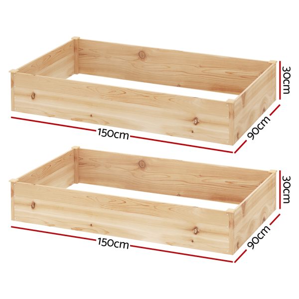 Garden Bed Raised 2x Wooden Planter Box Vegetables 150x90x30cm