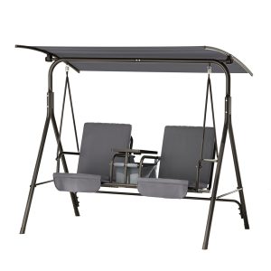 Outdoor Swing Chair Garden Furniture Canopy Cup Holder 2 Seater Grey