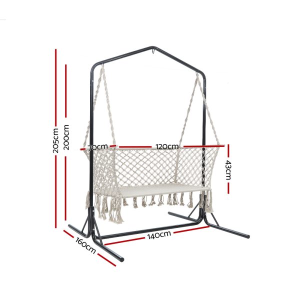 Double Swing Hammock Chair with Stand Macrame Outdoor Bench Seat Chairs