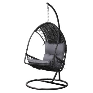 Outdoor Egg Swing Chair Wicker Furniture Pod Stand Armrest Black