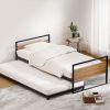 Bed Frame Metal Bed Base with Trundle Daybed Wooden Headboard Single DEAN