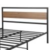 Bed Frame Metal Bed Base Queen Size Platform Wooden Headboard Black DREW