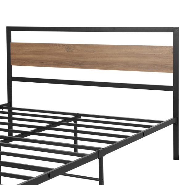 Bed Frame Metal Bed Base Queen Size Platform Wooden Headboard Black DREW