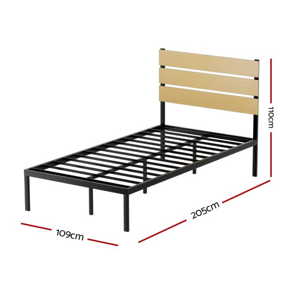 Bed Frame Metal Bed Base King Single Size Platform Foundation Black PAULA
