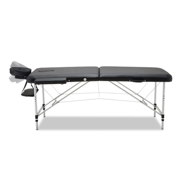 Massage Table 70cm 2 Fold Aluminium Massage Bed Portable Beauty Therapy Black