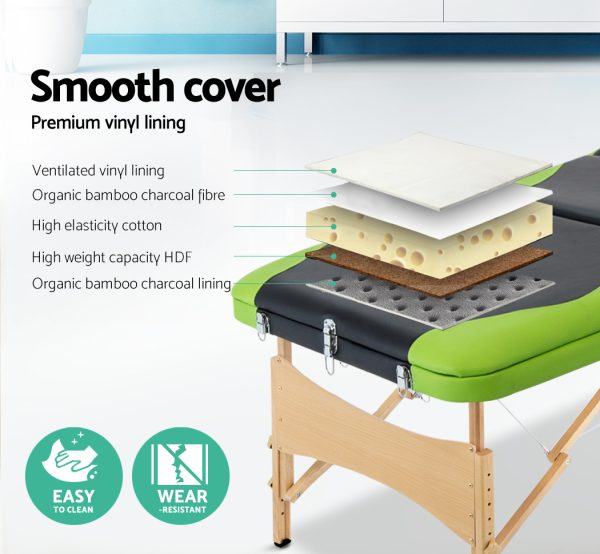 Massage Table 70cm 3 Fold Wooden Portable Beauty Therapy Bed Waxing Green