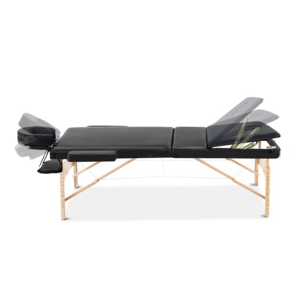 Massage Table 60cm 3 Fold Wooden Portable Beauty Therapy Bed Waxing Black
