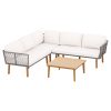4pcs Outdoor Sofa Set Modular Aluminum Lounge Setting Wooden 5 Seaters