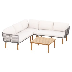 5-Seater Outdoor Sofa Set Wooden Lounge Setting Aluminum