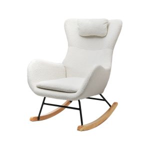 Rocking Armchair Feeding Chair Boucle Fabric Armchairs Lounge Sofa White