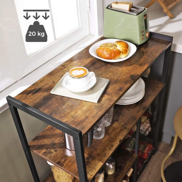 Baker’s Rack with 2 Metal Mesh Baskets, Shelves and Hooks, 80 x 35 x 95 cm, Industrial Style, Rustic Brown