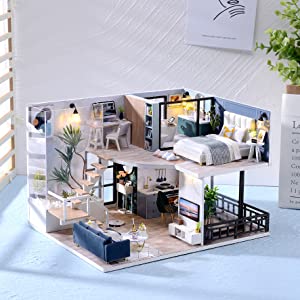Dollhouse Miniature with Furniture Kit Plus Dust Proof and Music Movement – Cozy time  (Valentine’s Day Gift Idea)