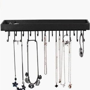 Wall Mount Hanging Jewellery Organiser Holder with 23 Hooks (Black)