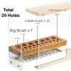 31 Holes Acrylic Bamboo Brush Holder Organiser Beauty Cosmetic Display Stand with Leather Drawer White (22.3 x 8.6 x 21.5 cm)