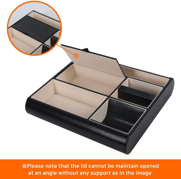 Valet Tray Leather Multi Catch Storage Box for Jewellery Accessories, Keys, Phone, Wallet, Coin, Jewellery (Black)