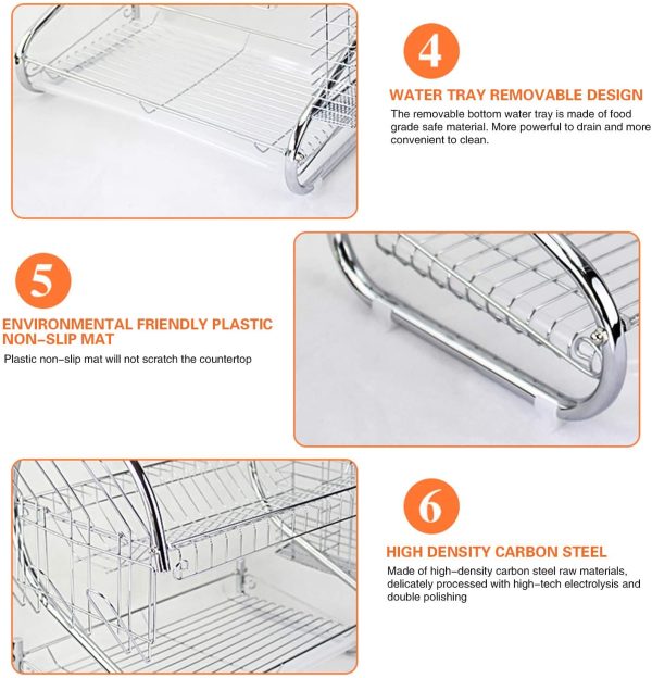Metal Dish Drying Rack Kitchen-2-Tier with Drain Board
