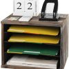 4 Compartment Rustic Wood Desk Organizer Paper File Holder for Home and Office, Document Storage, File sorter, Mail and Letter Tray