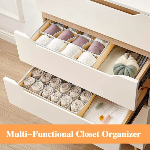Set of 2 Fabric Drawer Organizer Divider Storage Boxes for Storing Socks, Underwear, Ties, Scarves (Beige)