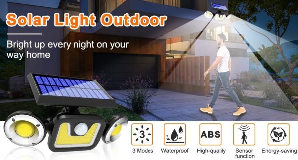 Outdoor Solar Lights with 3 Adjustable Head for Porch Garden Patio