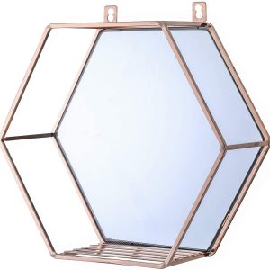 Hexagon Hanging Mirror for Home Decoration (Rose Gold Color)
