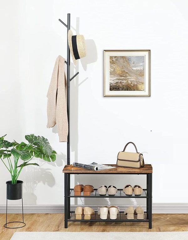 Multifunctional Entryway Coat Rack Shoe Bench for Living Room and Bedroom