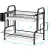 Stainless Steel 2-Tier Dish Drying Rack with Utensil Holder, Cutting Board Holder and Dish Drainer for Kitchen Counter (Black)