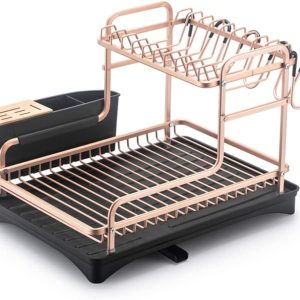 Aluminum Dish Drying Rack with Removable Cutlery Holder and Cup Holder