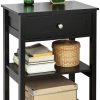 Black Bedside Table with 1 Drawer and 2 Shelves